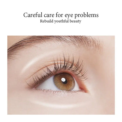 Close-up of an eye with text "Careful care for eye problems" and "Rebuild youthful beauty" promoting BIOAQUA Peptide Eye Cream.