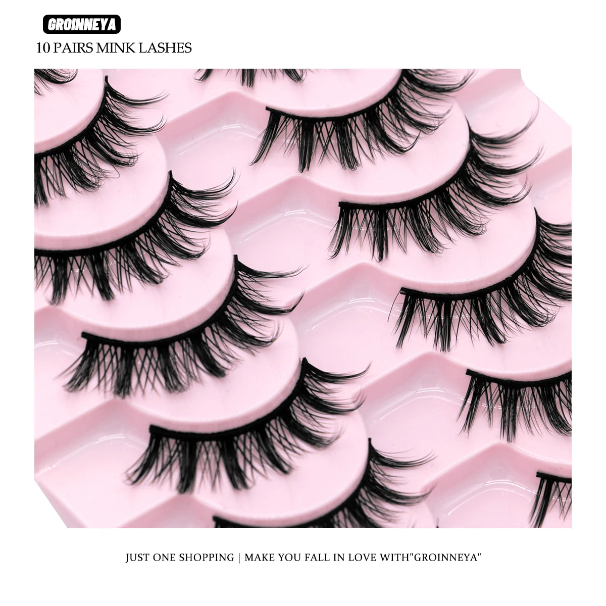 GROINNEYA Manga 3D Faux Mink Lashes – Soft, Winged & Natural (5/10 Pairs)