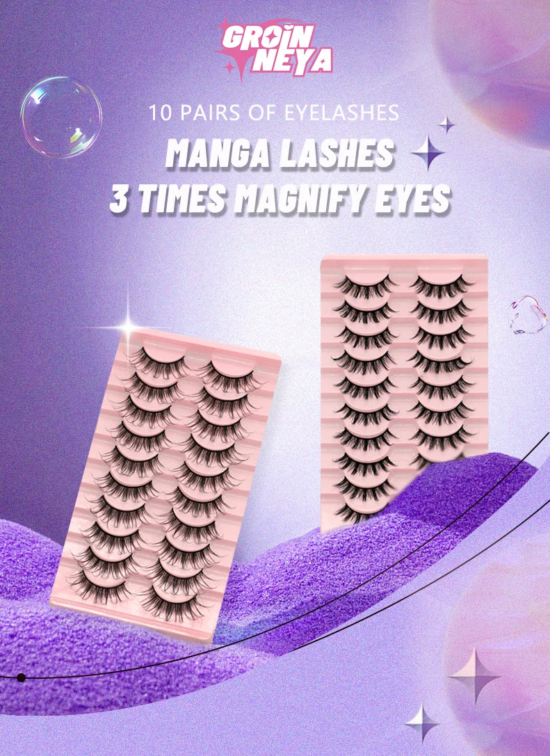 GROINNEYA Manga 3D Faux Mink Lashes – Soft, Winged & Natural (5/10 Pairs)